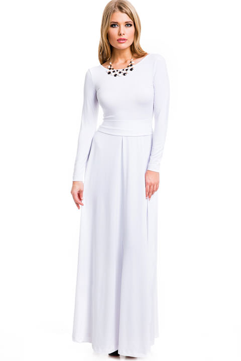 Фото товара 3953, белое закрытое длинное платье